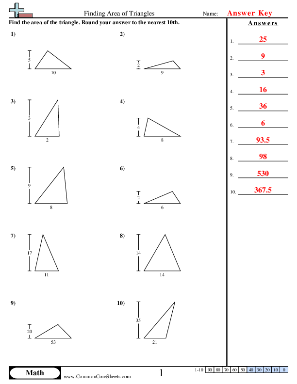  - Area of Triangles (base and height) worksheet